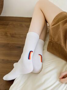 3pairs Rainbow Print Crew Socks - Multicolor - View 3