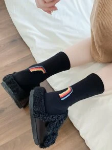 3pairs Rainbow Print Crew Socks - Multicolor - View 4