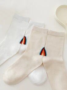 3pairs Rainbow Print Crew Socks - Multicolor - View 9