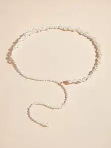 1-2pcs Oversize/Plus Size Women Elegant Waist Belt/Chain, Pearl Accent Lady Thin Waist Band For Dresses, Formal Gowns, Suitable As Gifts For Friends, Weddings, Parties Summer, School