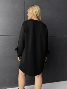 Calvaya Plus Knot Cuff Tee Dress - Black - View 2