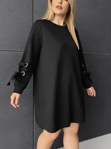 Calvaya Plus Knot Cuff Tee Dress - Black - View 4