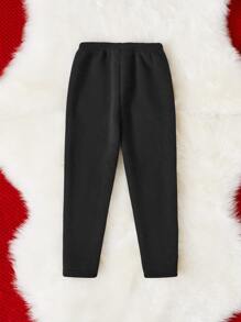 SHEIN Toddler Girls Heart Patched Thermal Lined Leggings - Black - View 2