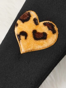 SHEIN Toddler Girls Heart Patched Thermal Lined Leggings - Black - View 5