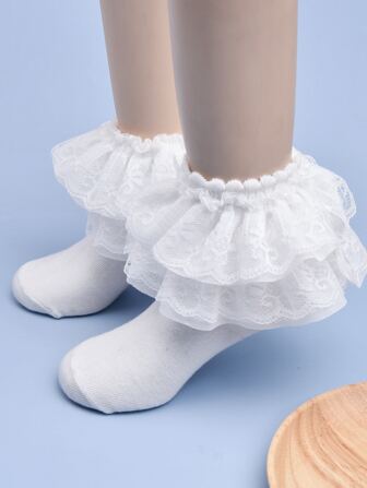 小女童荷葉邊中筒襪