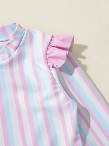 Niña joven Camisa protectora de rayas con volantes para playa de verano - Multicolor - Ver 3