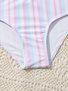 Niña joven Camisa protectora de rayas con volantes para playa de verano - Multicolor - Ver 5