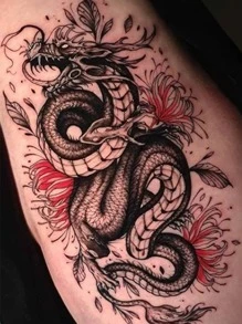 2 hojas Pegatina tatuaje león & con patrón de dragón chino - Multicolor - Ver 4