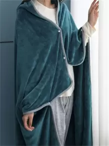 1入組撞色滾邊蓋毯 - 綠色 - 查看 1