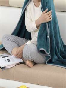 1入組撞色滾邊蓋毯 - 綠色 - 查看 3