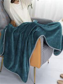 1入組撞色滾邊蓋毯 - 綠色 - 查看 5