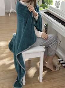 1入組撞色滾邊蓋毯 - 綠色 - 查看 6