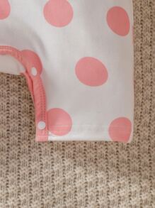 Baby Polka Dot & Cartoon Graphic Ruffle Trim Romper With Headband - White - View 3