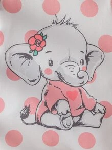 Baby Polka Dot & Cartoon Graphic Ruffle Trim Romper With Headband - White - View 5