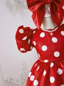 Vestido De Mangas Bufantes Com Estampa De Bolinhas E Laço Para Menina Jovem