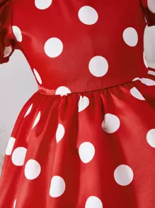 Vestido De Mangas Bufantes Com Estampa De Bolinhas E Laço Para Menina Jovem