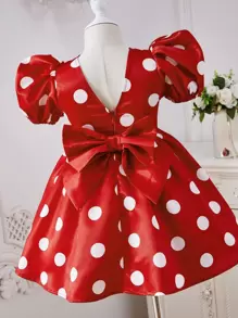 Vestido De Mangas Bufantes Com Estampa De Bolinhas E Laço Para Menina Jovem