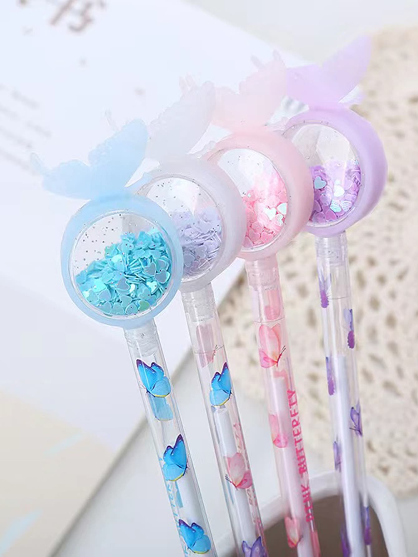4入組蝴蝶樣式隨機中性筆 - 彩色 - 查看 1
