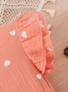 Toddler Girls Heart Print Butterfly Sleeve Ruffle Hem Bow Front Dress - Coral Pink - View 3