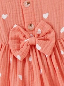 Toddler Girls Heart Print Butterfly Sleeve Ruffle Hem Bow Front Dress - Coral Pink - View 4