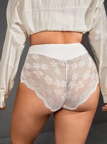 Plus Floral Lace Insert Panty - White - View 2