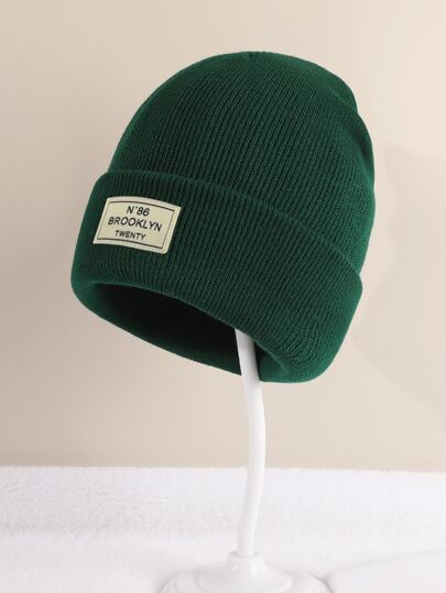 1pc Kids Solid Color Multi-Color Outdoor Casual Fashion Popular Fabric Label Brooklyn Lettering Personalized Comfortable Knitted Cap, All Seasons