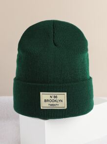 1pc Kids Solid Color Multi-Color Outdoor Casual Fashion Popular Fabric Label Brooklyn Lettering Personalized Comfortable Knitted Cap, All Seasons - Dark Green - View 2