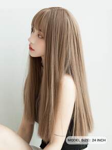 合成耐热假发 棕色直发假发 带刘海的假发 24 英寸时尚假发 价格实惠的日常女士假发 - 棕色 - 查看 2