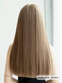 合成耐热假发 棕色直发假发 带刘海的假发 24 英寸时尚假发 价格实惠的日常女士假发 - 棕色 - 查看 4