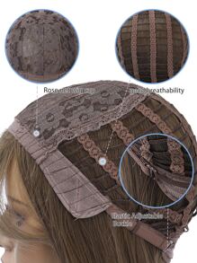 合成耐热假发 棕色直发假发 带刘海的假发 24 英寸时尚假发 价格实惠的日常女士假发 - 棕色 - 查看 9