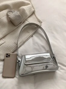 極簡風格金屬質感翻蓋法棍包 - 銀色 - 查看 6