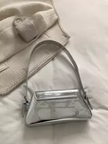 極簡風格金屬質感翻蓋法棍包 - 銀色 - 查看 7