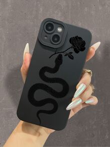 Funda para teléfono con diseño de serpiente y flor compatible con iPhone 11, iPhone 13, iPhone 14 Pro Max - Negro - Ver 1