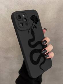 Funda para teléfono con diseño de serpiente y flor compatible con iPhone 11, iPhone 13, iPhone 14 Pro Max - Negro - Ver 2