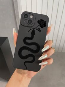 Funda para teléfono con diseño de serpiente y flor compatible con iPhone 11, iPhone 13, iPhone 14 Pro Max - Negro - Ver 3