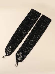 Guantes sin dedo con encaje floral con diseño de diamante de imitación largo - Negro - Ver 4