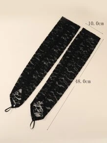 Guantes sin dedo con encaje floral con diseño de diamante de imitación largo - Negro - Ver 5