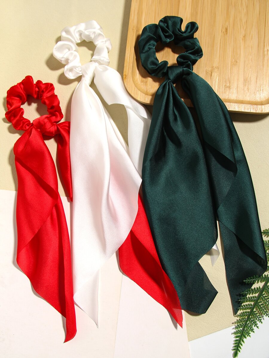 3 件裝純色圍巾髮帶適合日常使用女孩髮型休閒可愛 - 彩色 - 查看 1