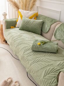 1入組樹葉提花沙發巾 - 綠色 - 查看 2