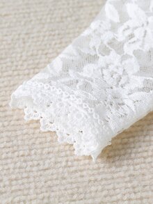 Đầm bé gái Tương phản ren Tương phản Mesh phân lớp màu trơn Buổi tiệc - trắng - Xem 4