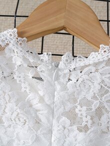 Đầm bé gái Tương phản ren Tương phản Mesh phân lớp màu trơn Buổi tiệc - trắng - Xem 6