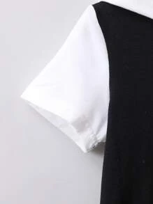 SHEIN Toddler Boys Letter Graphic Colourblock Hooded Tee & Joggers - Black and White - View 4