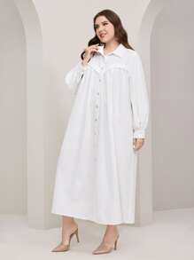 Mulvari Plus Button Front Shirt Dress - White - View 4