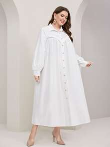 Mulvari Plus Button Front Shirt Dress - White - View 1