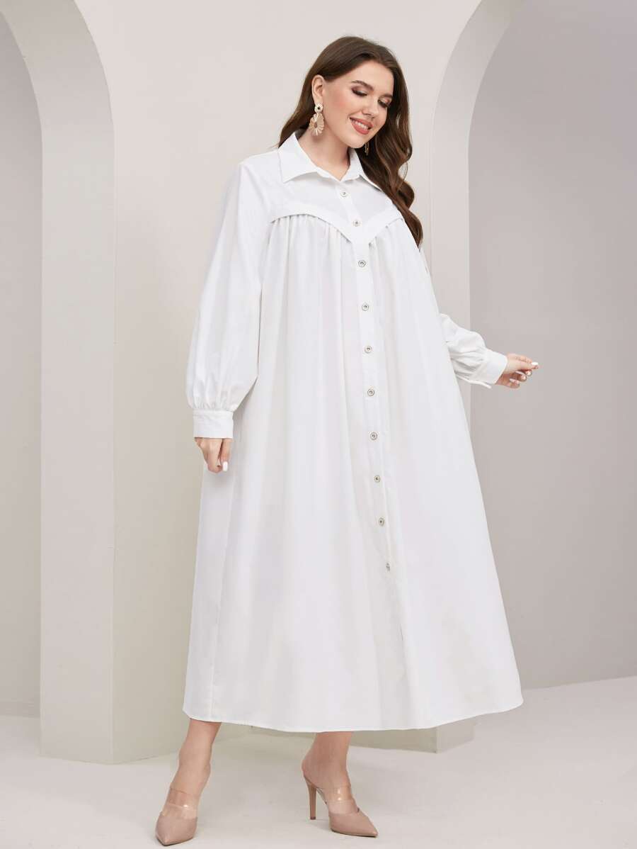 Mulvari Plus Button Front Shirt Dress - White - View 1