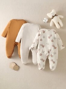 男嬰3入組卡通圖案包腳連體睡衣 - 彩色 - 查看 2