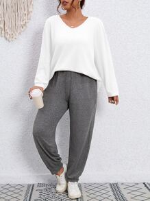 Calvaya Plus Drop Shoulder Tee & Joggers - Multicolor - View 1