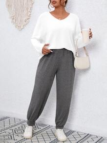 Calvaya Plus Drop Shoulder Tee & Joggers - Multicolor - View 4