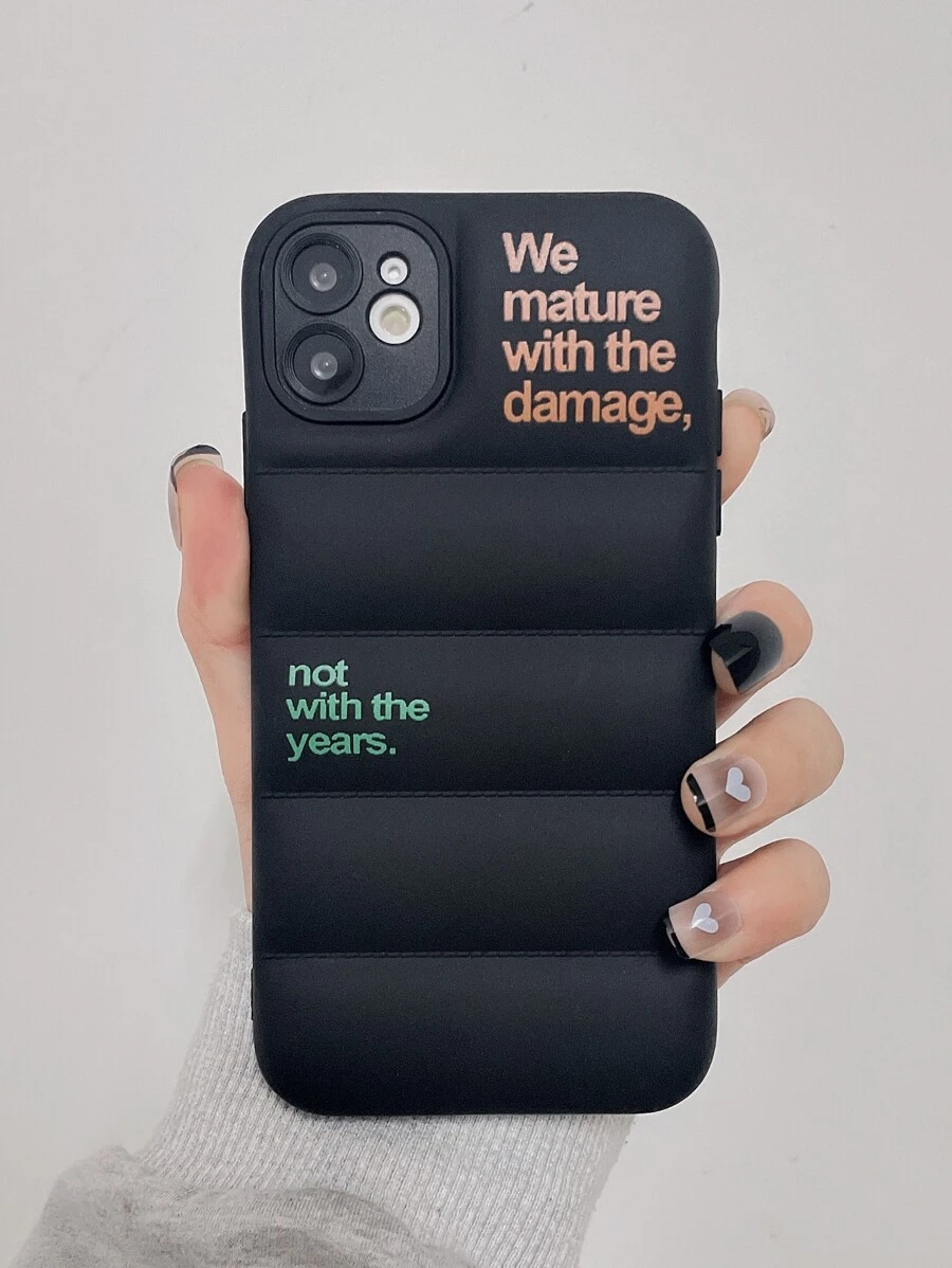 Letter Graphic Puffer Phone Case - Black - View 1