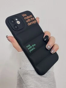 Letter Graphic Puffer Phone Case - Black - View 3